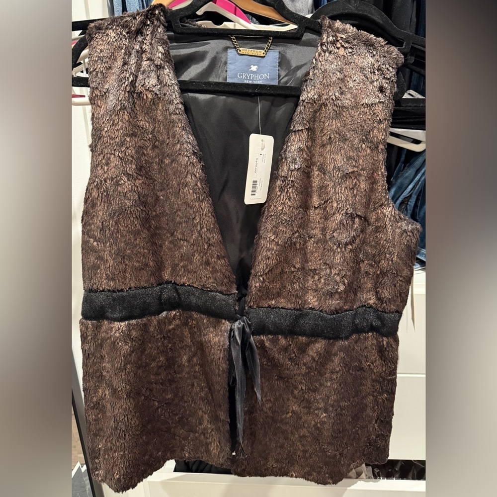 NWT Gryphon Metallic Chocolate Faux Fur Vest